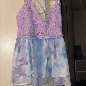 Purple Lace and Tie-Dye Blouse